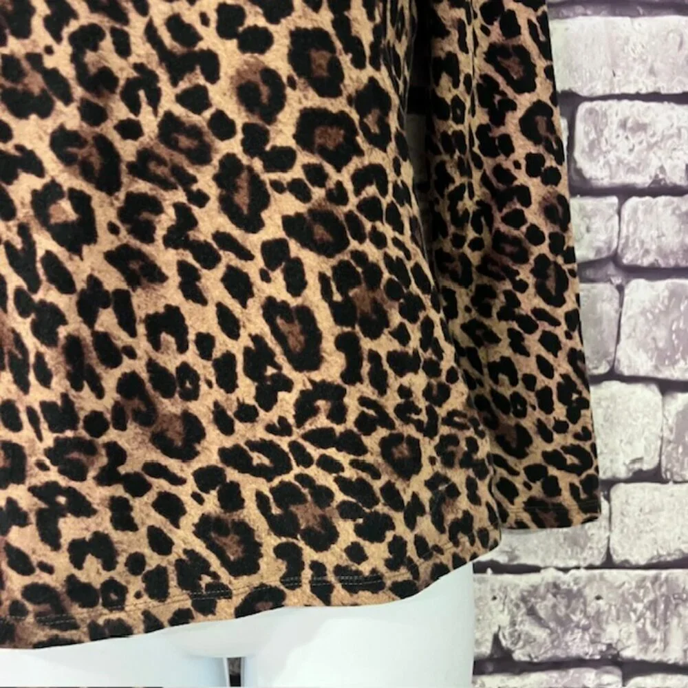 Talbots Brown & Black Animal Print Long Sleeve Tee Size PP